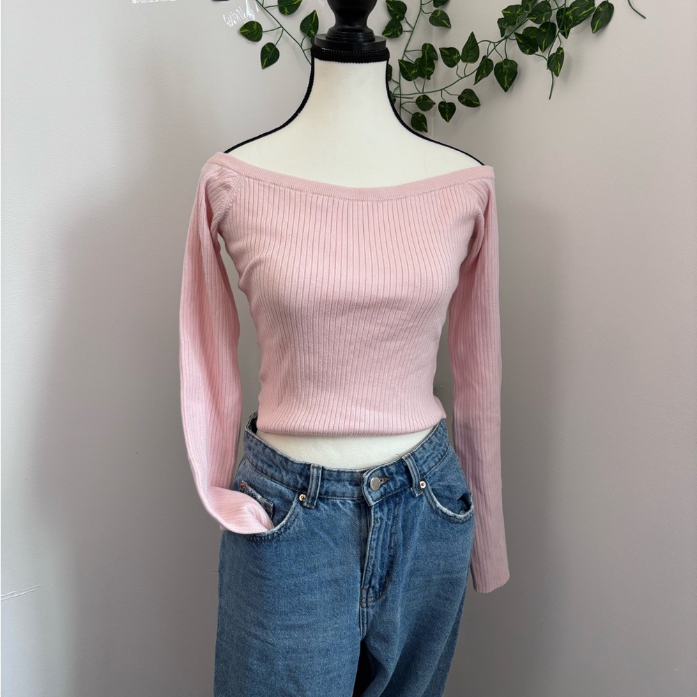 NWOT Garage Off-Shoulder Ribbed Long Sleeve Top - Light Pink